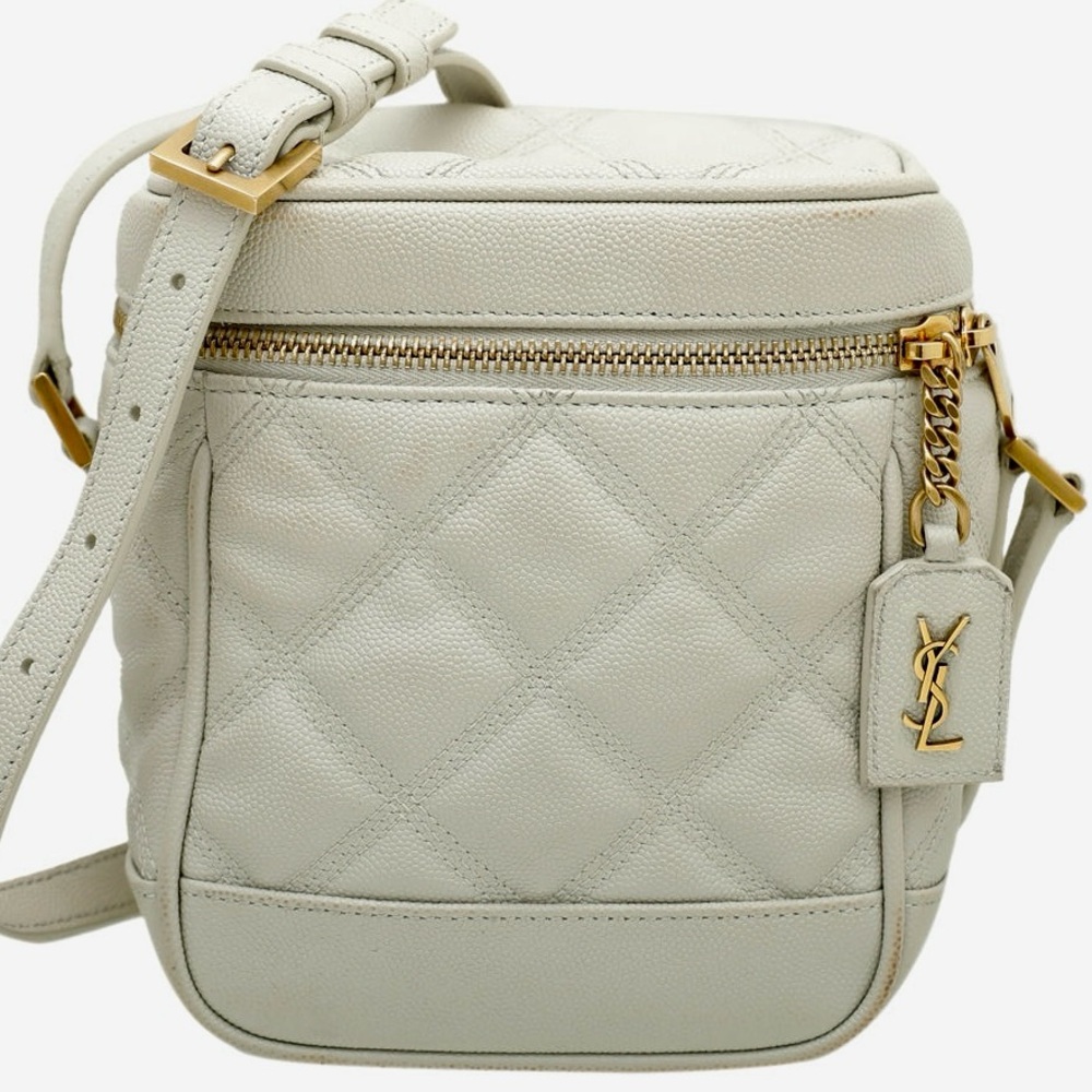 Authentic YSL Grain de Poudre Quilted 80's Vanity Bag Crema Soft